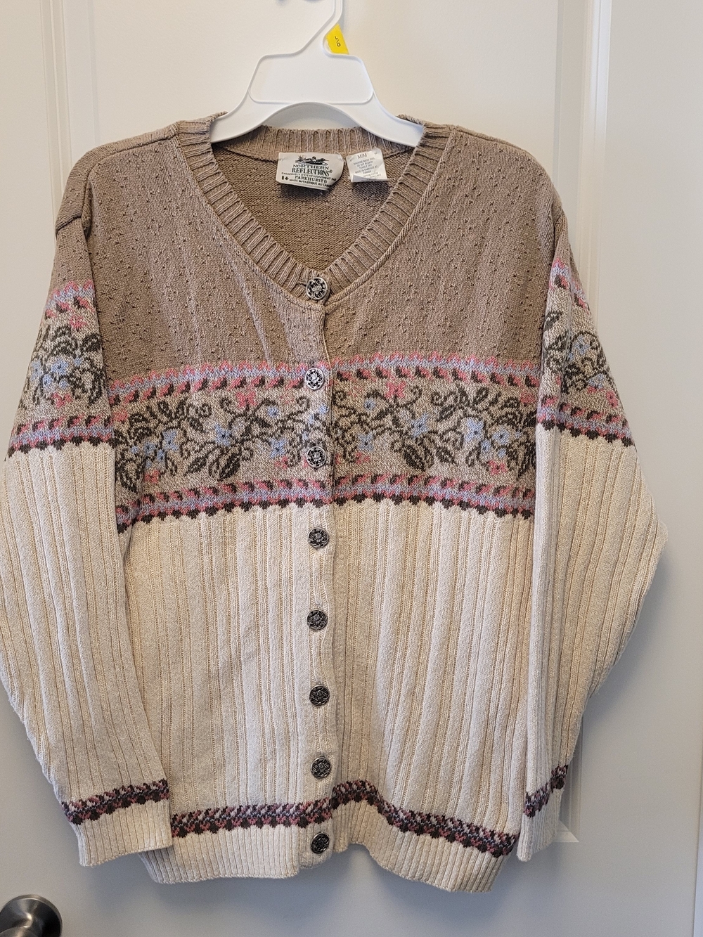 Vintage 90s Northern Reflections Fair Isle Floral Cardigan M Made Canada